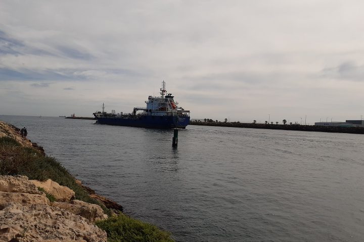 Products tanker leaving the harbour
